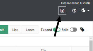 A screenshot that indicates the position of the Export to Excel button on PC or Mac